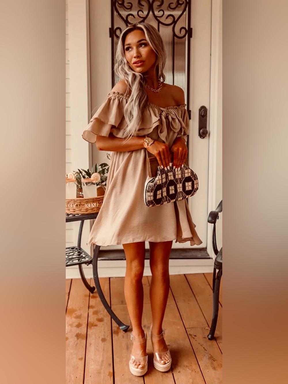 Boutique Dream All Day Babydoll Lined Dress In Khaki, Large, NWT